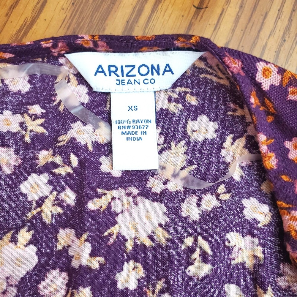 Arizona Jean Co. Womens XS Extra Small Top Floral Button-Down Long Sleeve Rayon - Picture 5 of 10
